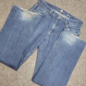 7 For all Mankind Jeans Mens 31 Blue Denim Austyn Y2K Boho Streetwear Frayed Hem